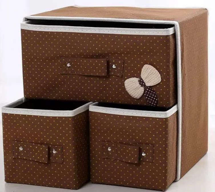 3 Drawer Fabric Folding Jewelry & Cosmetic Storage Organizer.