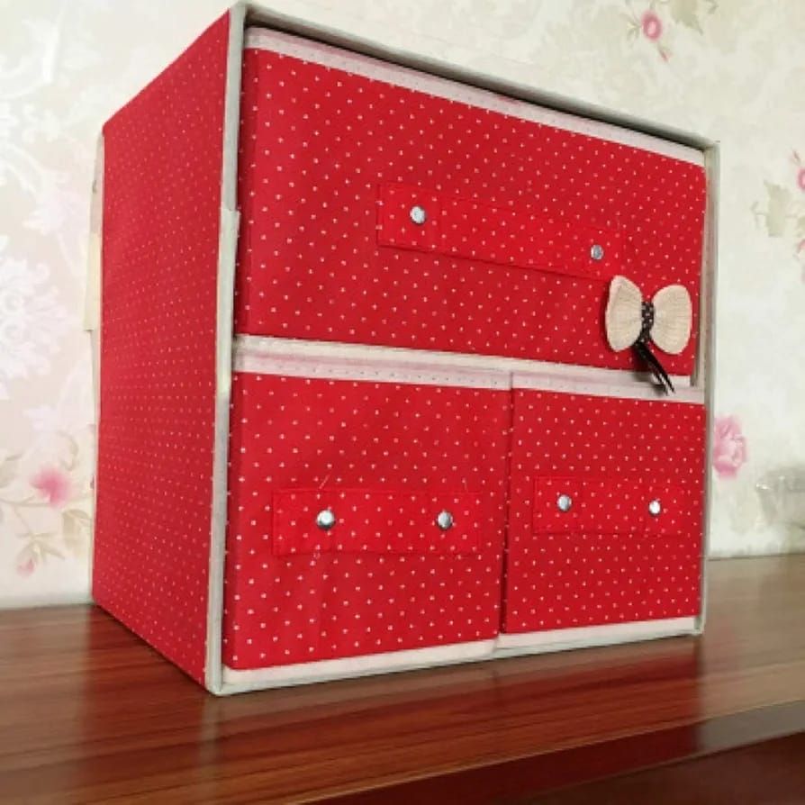 3 Drawer Fabric Folding Jewelry & Cosmetic Storage Organizer.