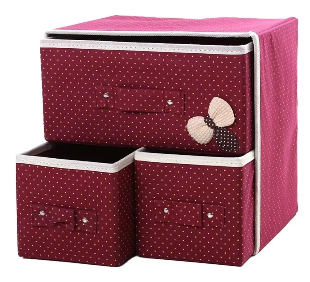 3 Drawer Fabric Folding Jewelry & Cosmetic Storage Organizer.