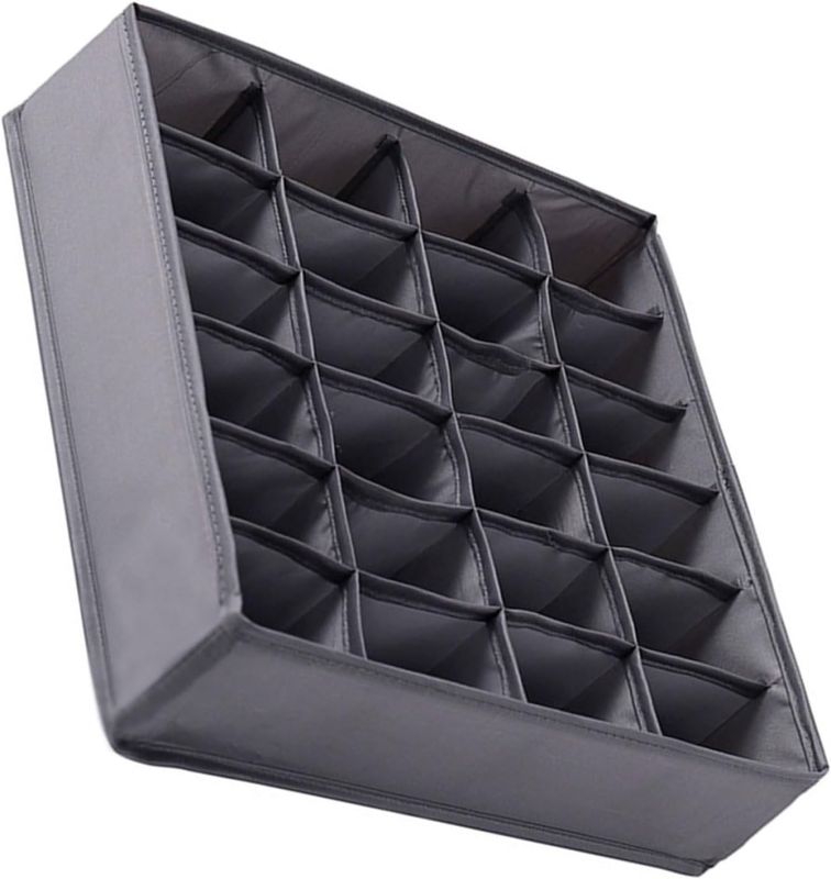 Underwear and Socks Organizer White Box Pair- Zipper Closet Drawer Divider 24 Cells, Storage Box for Socks Underwear